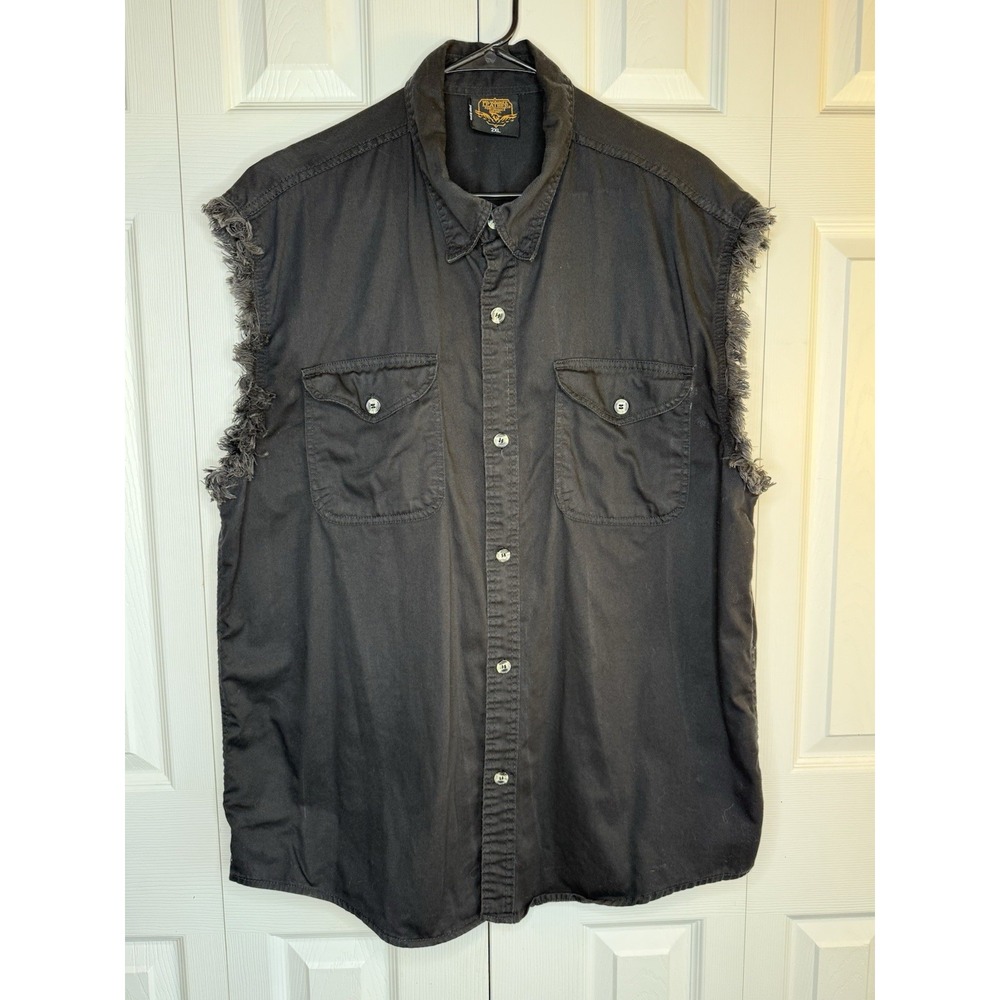 Milwaukee Leathers Shirt Lightweight Frayed Sleeveless Denim Flap Pockets Sz 2XL